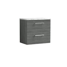 Balterley Level Wall Hung 2 Drawer Vanity Unit & Laminate Worktop for Modern Bathroom Storage | Grey | Anthracite Woodgrain