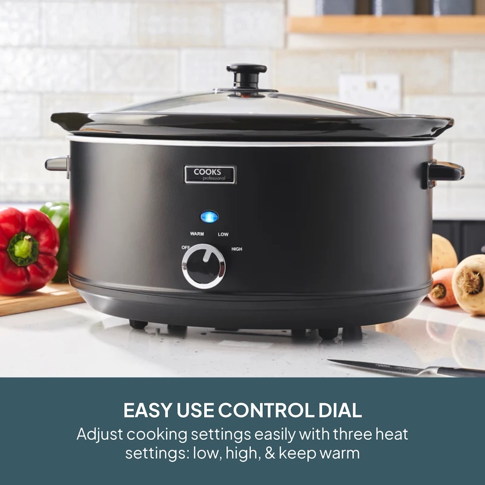 image 1 of Cooks Professional 6.5L Slow Cooker with Lid, Removable Bowl & 3 Heat Settings | Black | Black