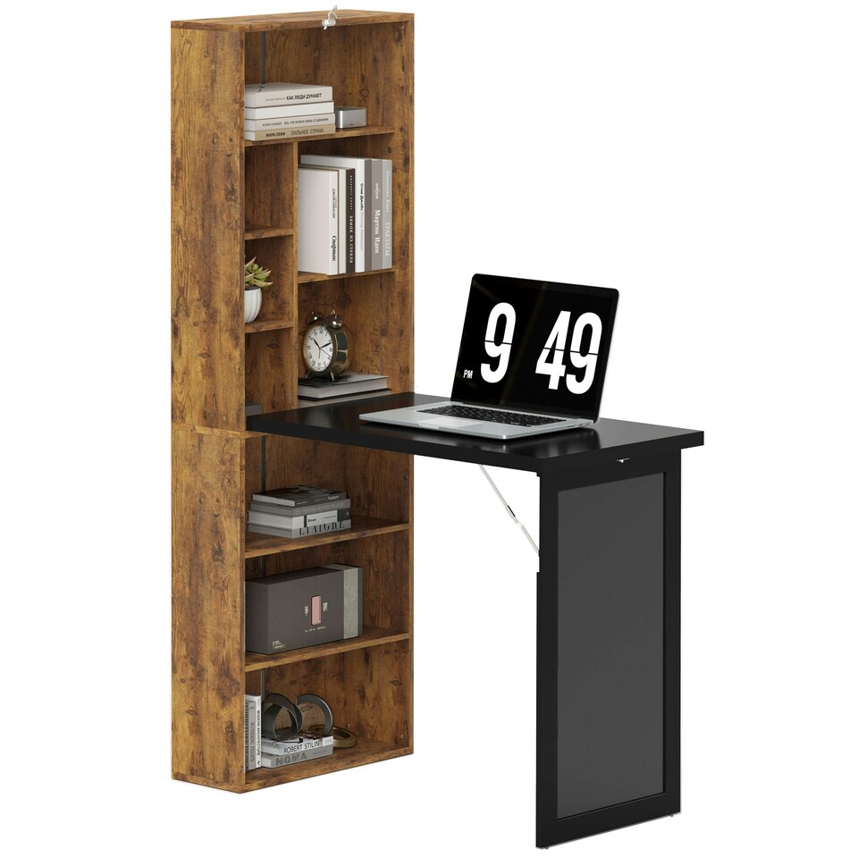 image 1 of HOMCOM Convertible Desk with Blackboard, Multi-function, Rustic Brown