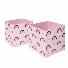 OHS Kids 2 Pack Rainbow Print Folding Storage Cube Boxes, 27x27cm - Blush Pink