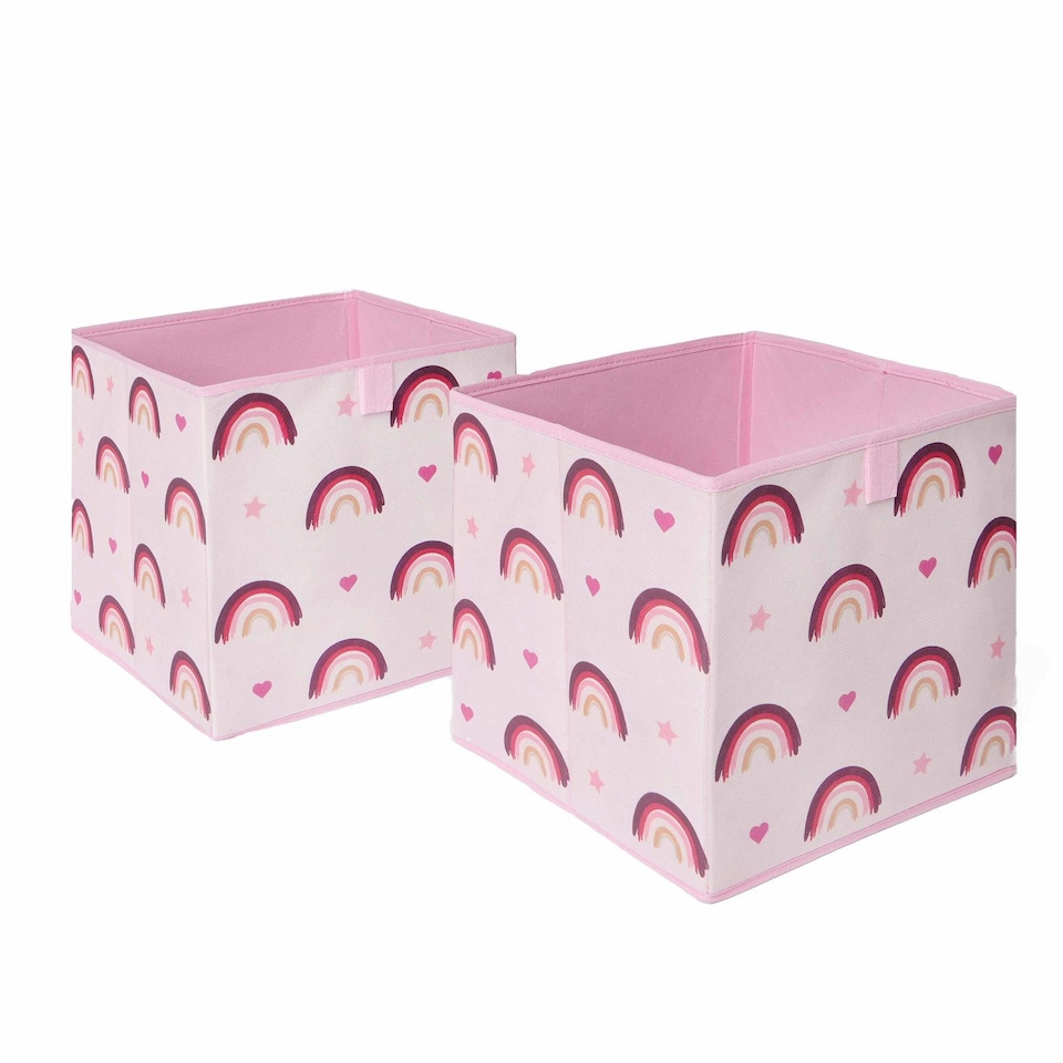 image 1 of OHS Kids 2 Pack Rainbow Print Folding Storage Cube Boxes, 27x27cm - Blush Pink