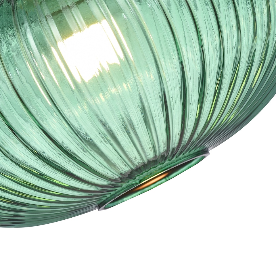 image 1 of Modern Designer Emerald Forest Green Line Ribbed Glass Oval Pendant Lamp Shade | Green
