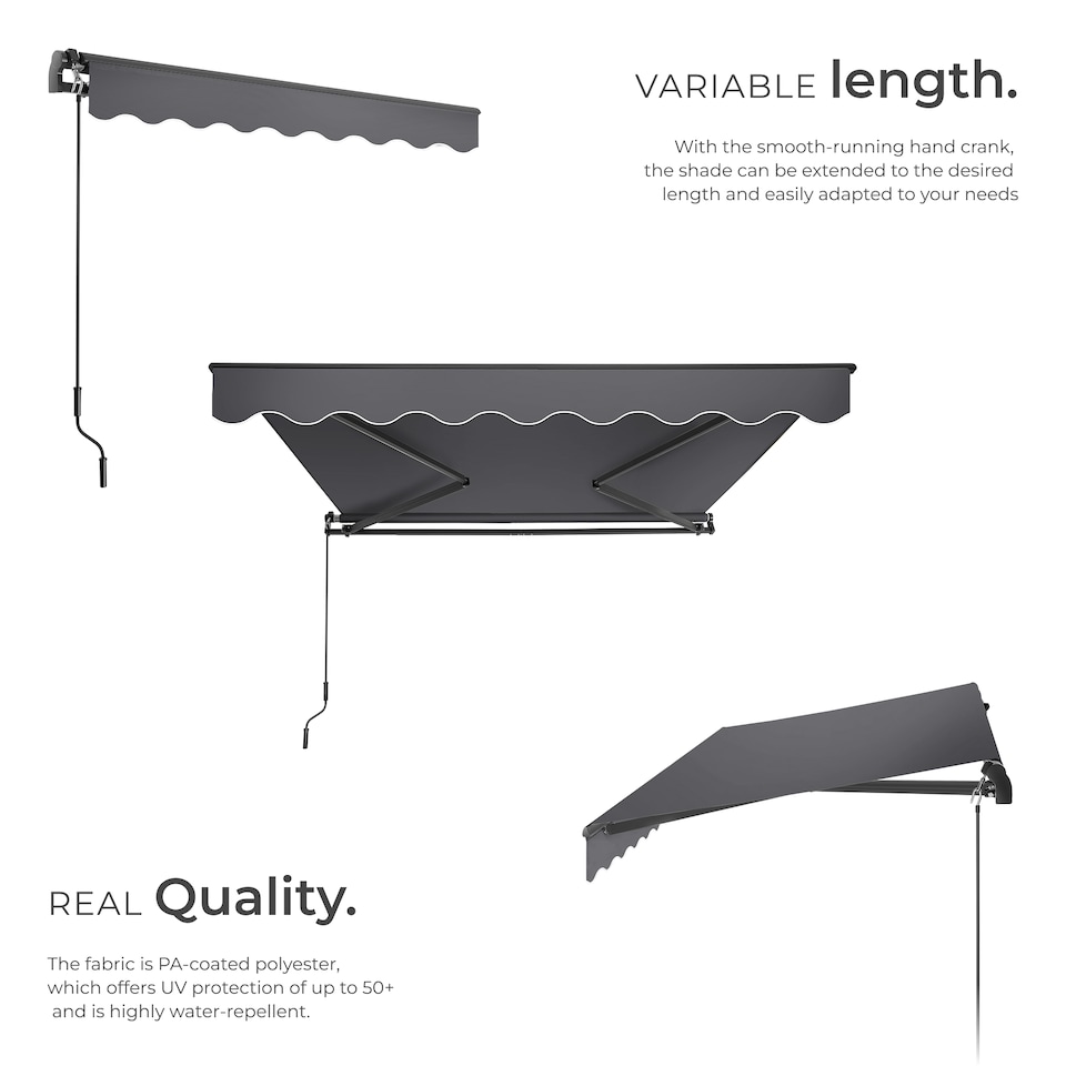 image 1 of Retractable Awning Ornella - wall bracket incl, easy adjustment, and UV blocking | Grey | dark grey | 250 x 200 cm | 1