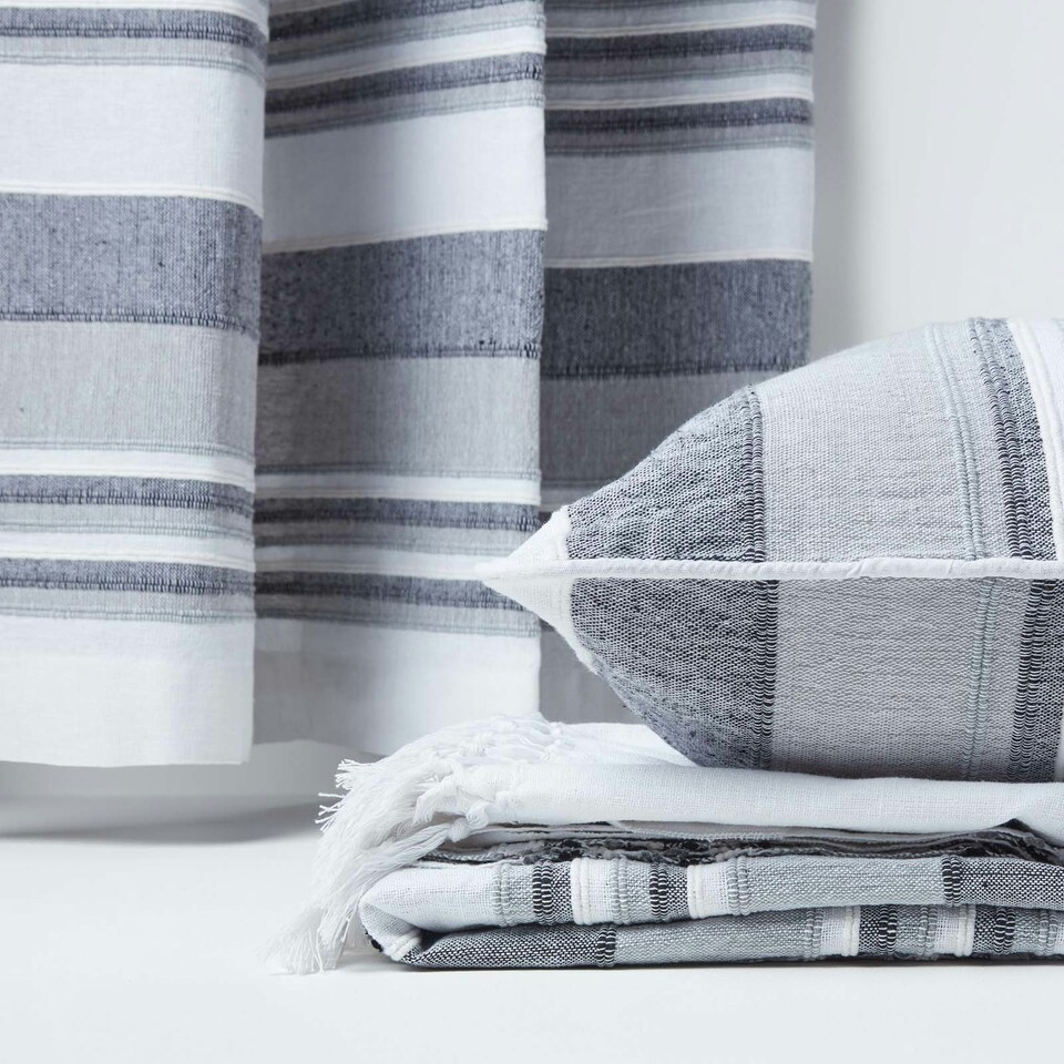 image 1 of Homescapes Cotton Morocco Striped Monochrome Throw - 255 x 360 cm Grey