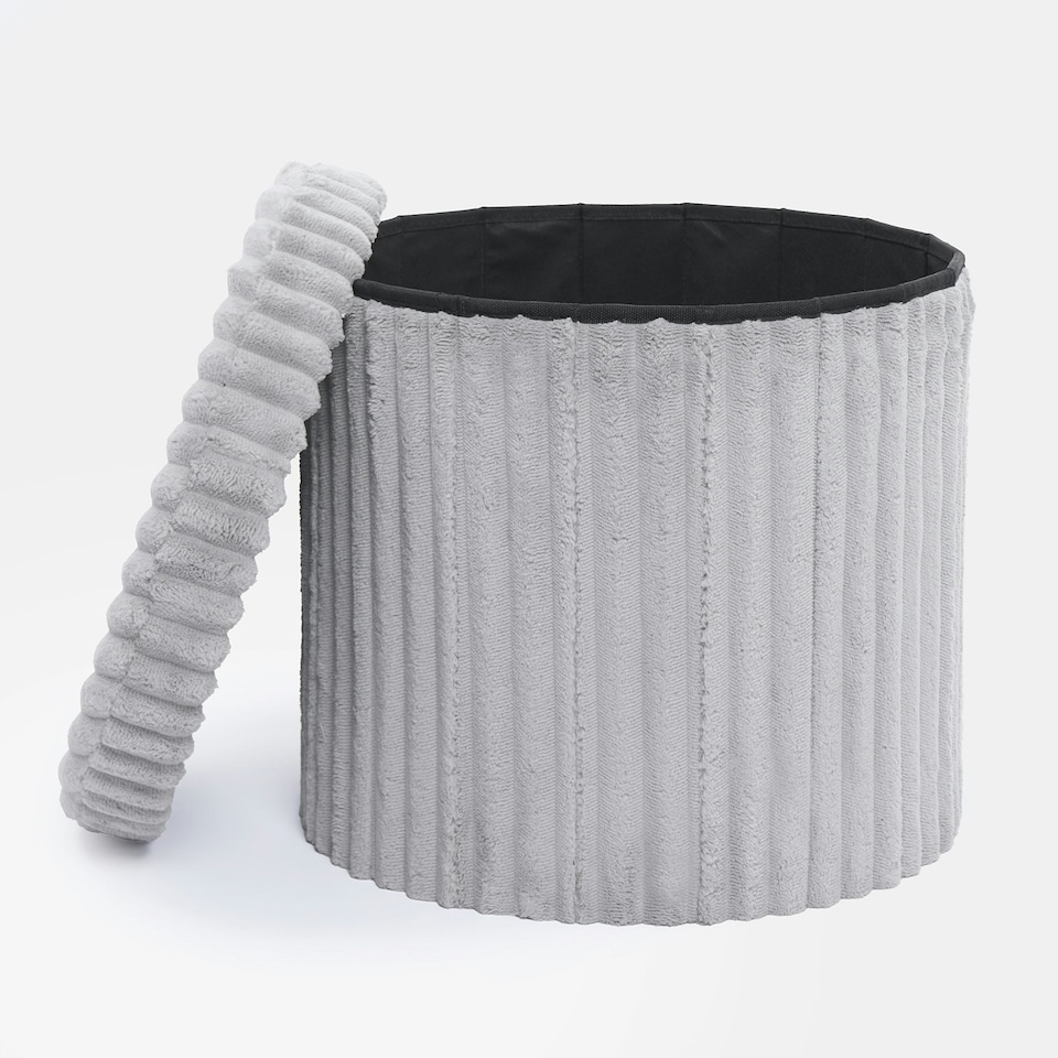 image 1 of OHS Soft Fleece Ribbed Round Foldable Footstool Seat Storage Organiser Ottoman Grey