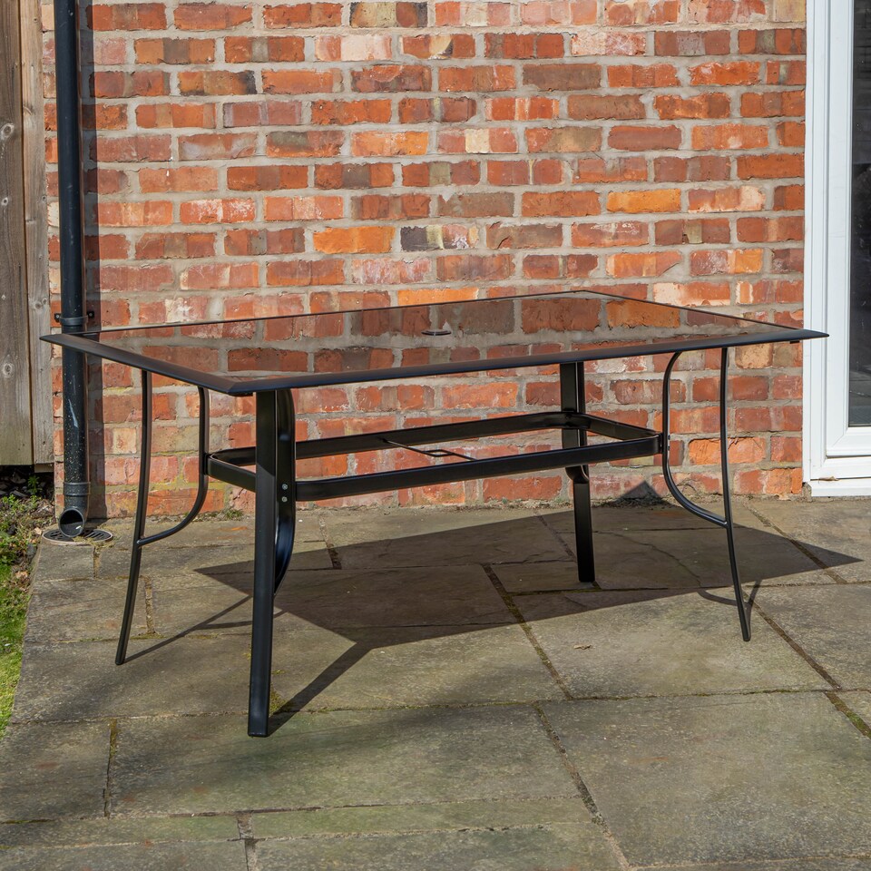 image 1 of Outdoor 4 Person Rectangular Glass Top Garden Patio Dining Table Chairs Set