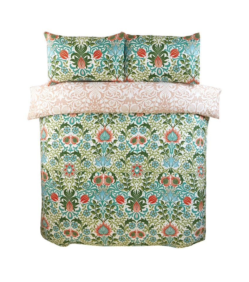 image 1 of Heritage Flora Microfibre Reversible Duvet Cover Set with Pillowcase | Multi | Single