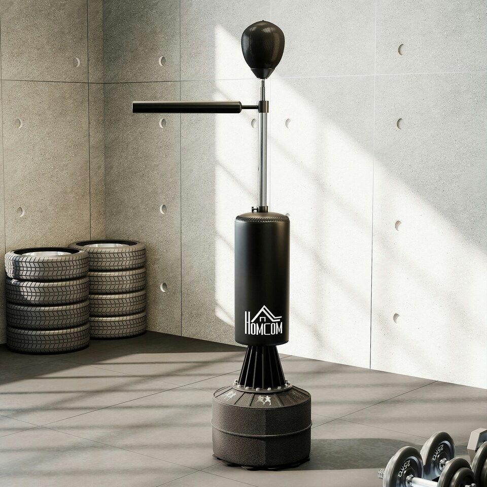 image 1 of HOMCOM Boxing Punch Bag Stand w/ Rotating Flexible Arm Speed Ball Waterable Base | Black