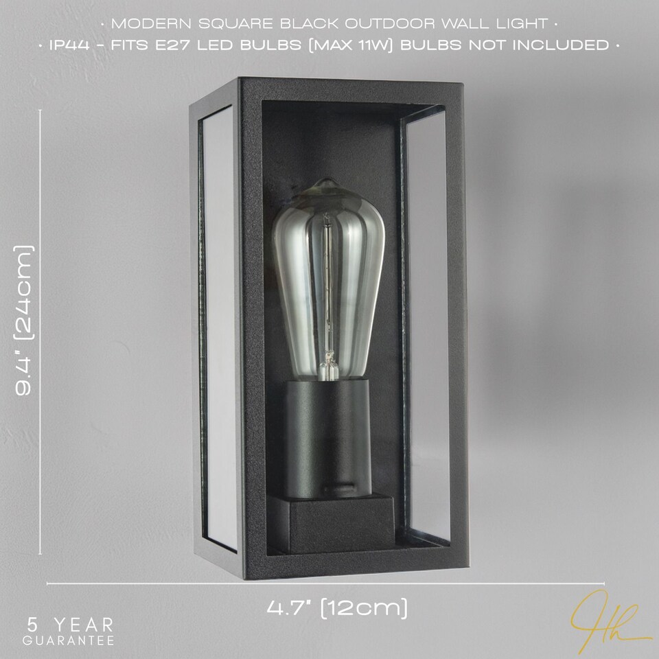 image 1 of Modern Rectangular Outdoor Lantern Wall Light in Matte Black with Clear Glass | Black | Black | 1