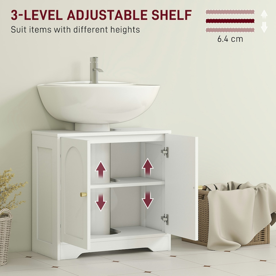 image 1 of HOMCOM Modern Under Sink Cabinet for Basin without or with Pedestal, White White | Gold-tone knobs