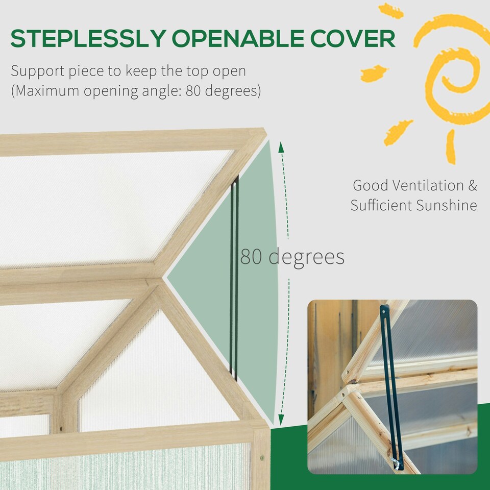 image 1 of Outsunny Wooden Cold Frame Greenhouse Garden Polycarbonate Grow House, Natural