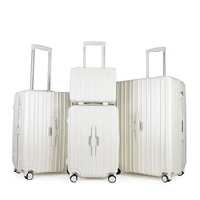 4 Piece Suitcase Set: Vanity, Carry-On, Medium & Large with Cupholder | White | Off White