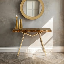Stunning Console Table With Agate Top, Agate Stone Top Hallway Console Table, Geometric Design Sofa Table Gold