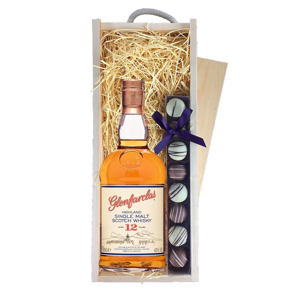 image 1 of Glenfarclas 12 Year Old Whisky & Truffles, Wooden Box 70cl 43% abv