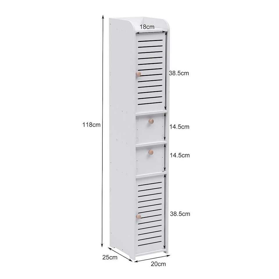 image 1 of Living and Home Wooden Tall Bathroom Storage Cabinet - 25x20x118cm