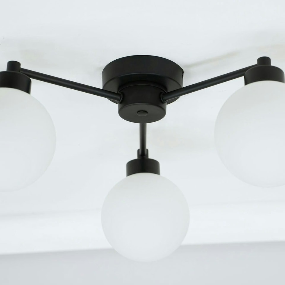 image 1 of ValueLights Jonah Matte Black 3 Arm Globe Ball Shade Flush Ceiling Light