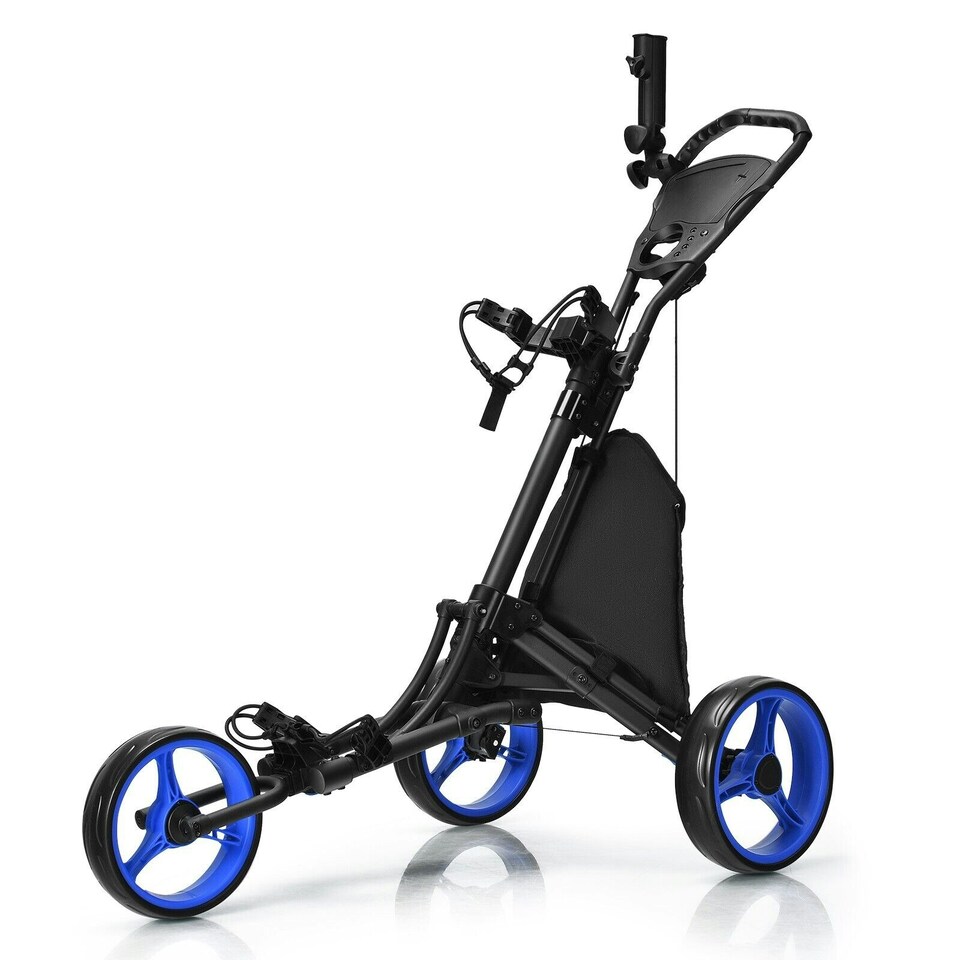 image 1 of COSTWAY 3 Wheel Golf Push Cart Folding Golf Holder Blue