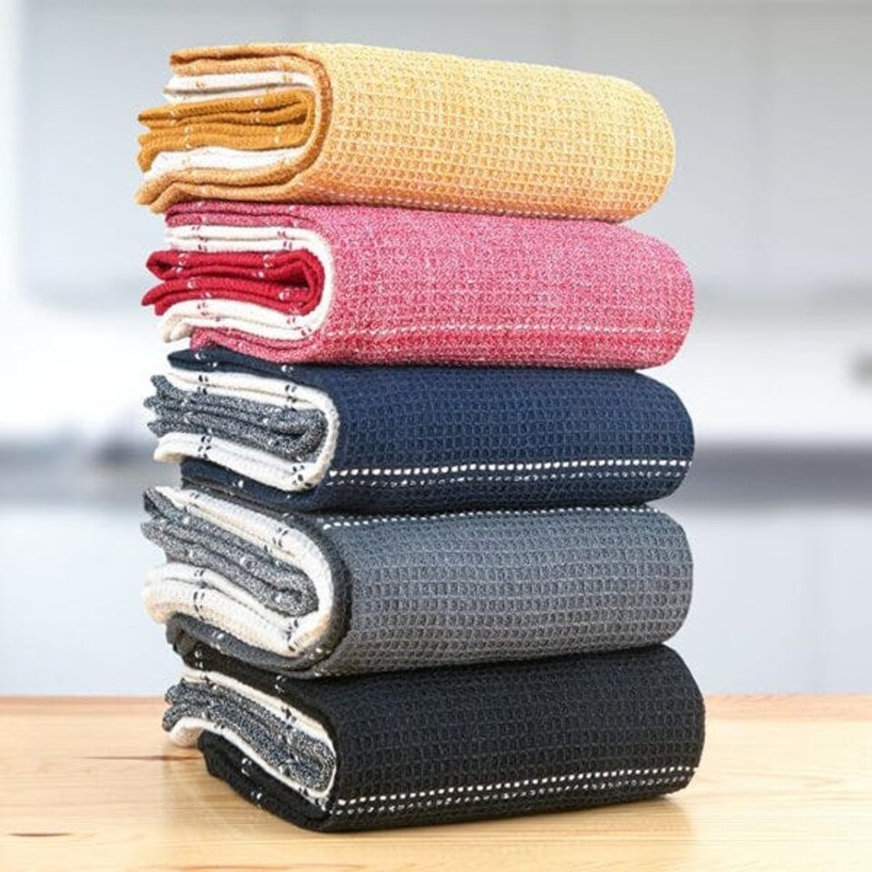 image 1 of Le Chateau Waffle Pack Of 3 Tea Towels Red