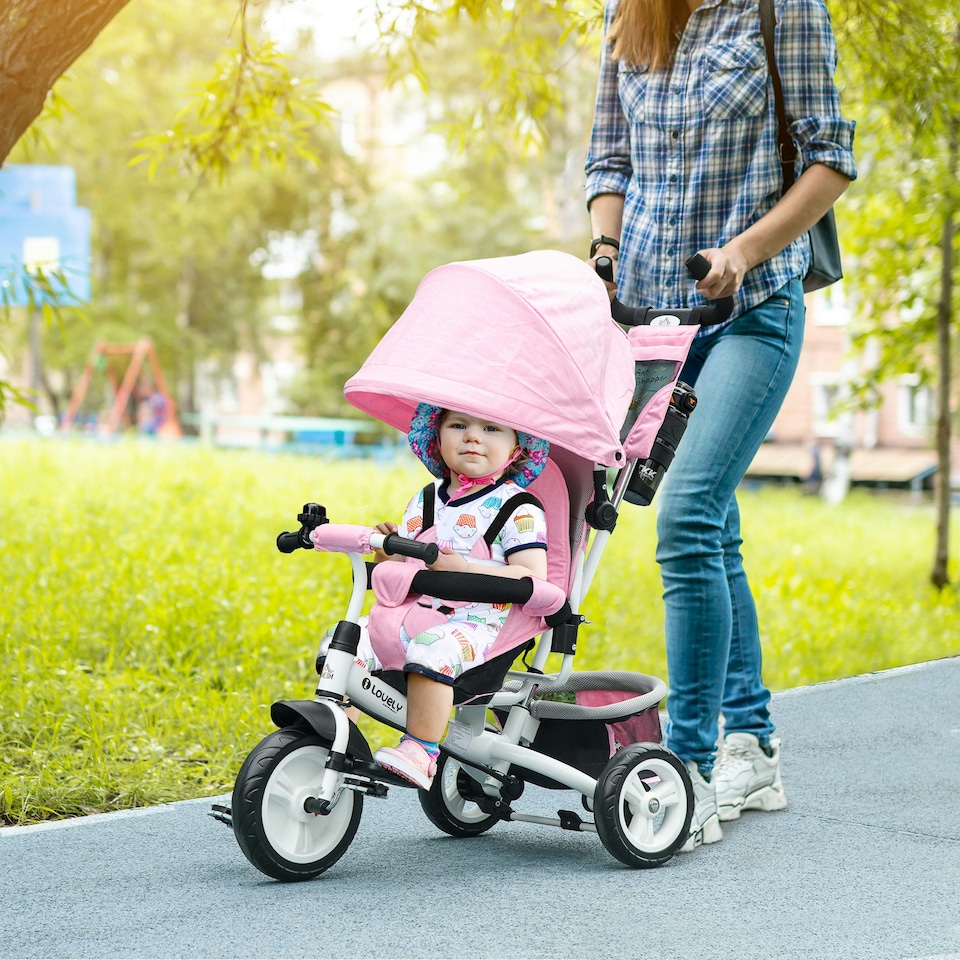 image 1 of HOMCOM 6 in 1 Baby Trike, Kids Trike, Stroller with Parent Handle, Pink