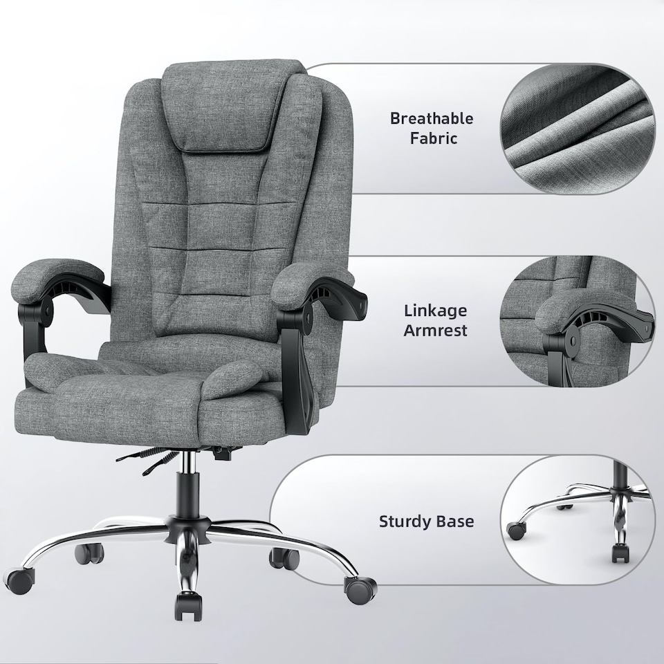 image 1 of Rattantree Adjustable Swivel Office Chair High Back Fabric Executive Chair