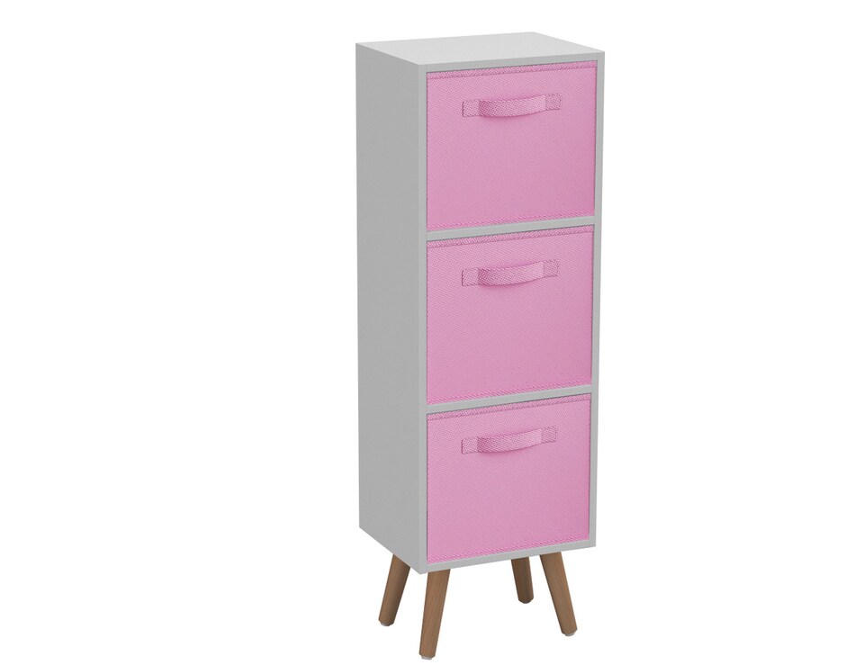 image 1 of White 3-Tier 3-Drawer Cube Shelving Unit with Scandinavian Legs | Pink | Light Pink & Beech | 1