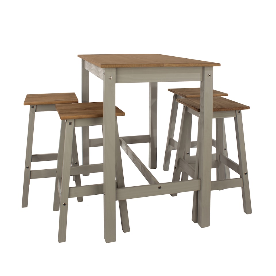 image 1 of Premium Corona Linea Breakfast Dining Set with Table and 4 High Stools - Grey Waxed Pine | Grey | Grey | 1