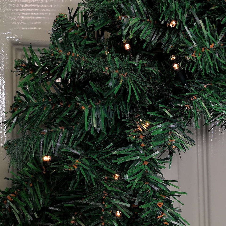 image 1 of 60cm Pre Lit Plain Green Christmas Wreath with Warm White LEDs and 160 Tips