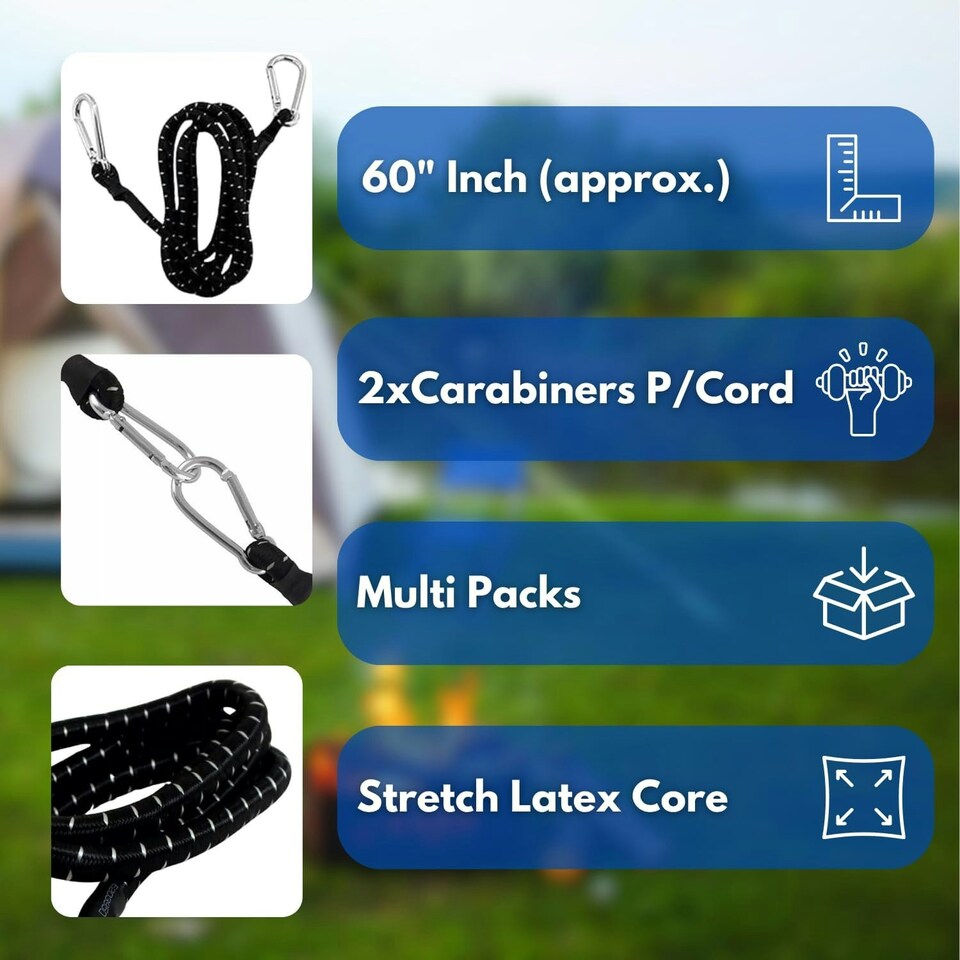 image 1 of Marco Paul Heavy Duty Bungee Cords With Carabiner Clips 60"