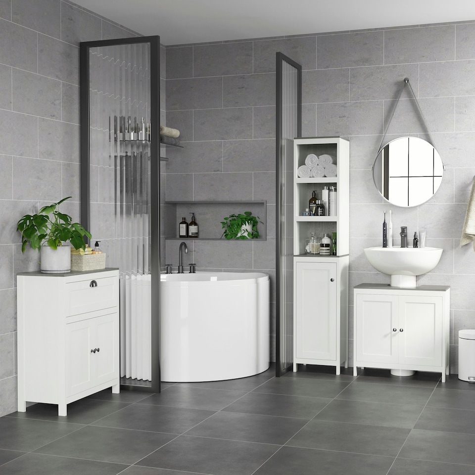 image 1 of kleankin Bathroom Sink Cabinet, Freestanding Under Sink Cabinet Adjustable Shelf White | White