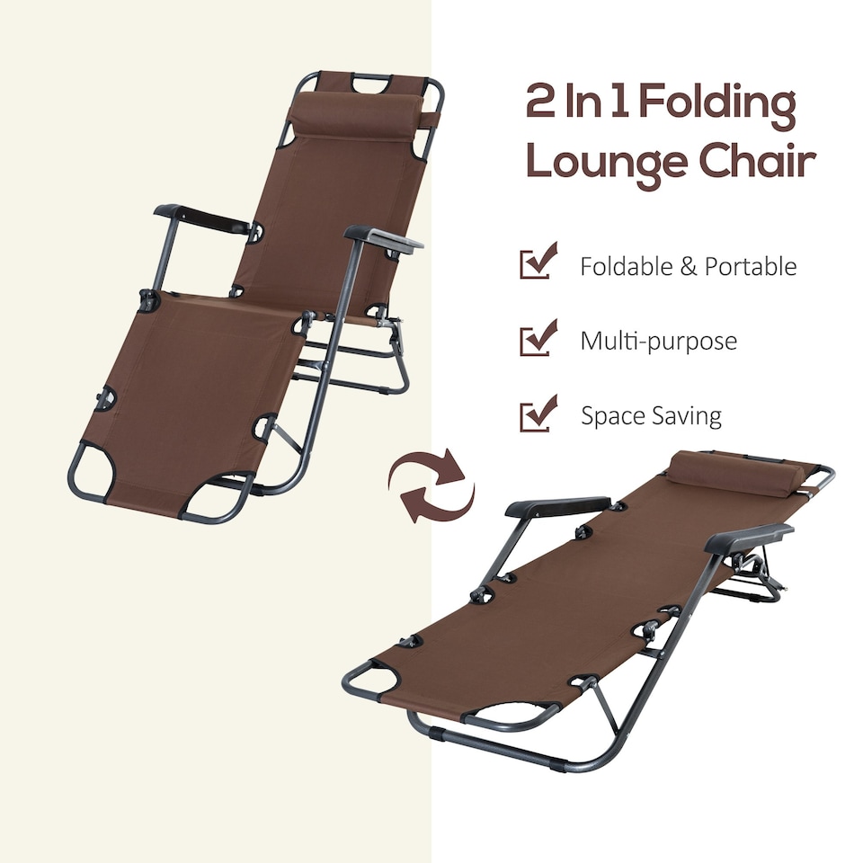 image 1 of Outsunny 2 in 1 Outdoor Folding Sun Lounger with Adjustable Back Brown