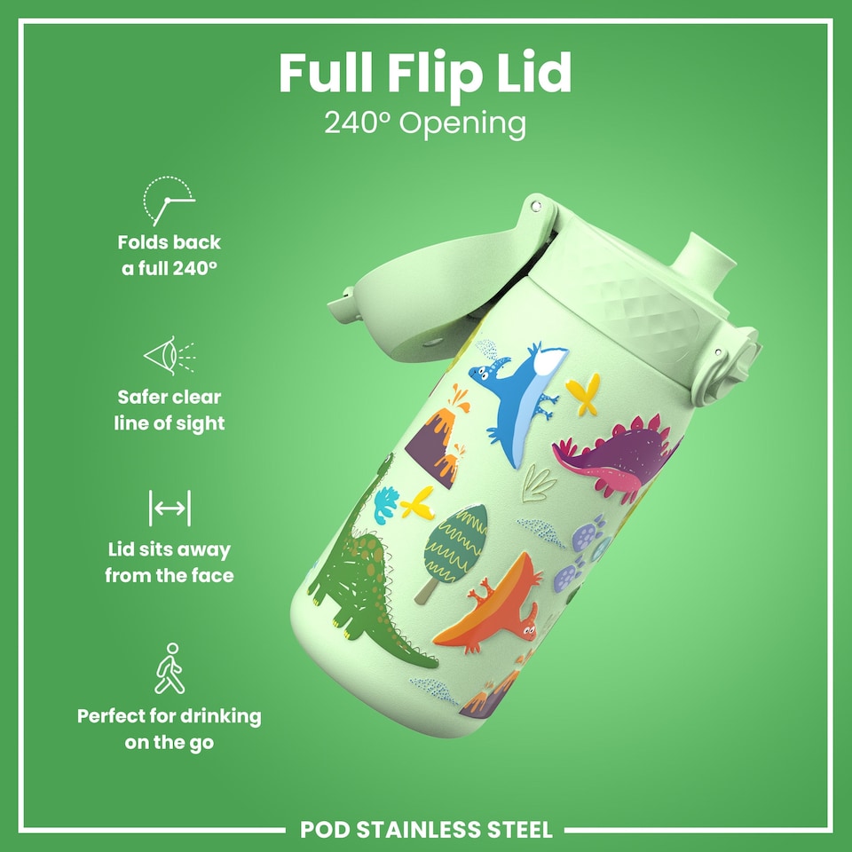 image 1 of Leak Proof Water Bottle, Vacuum Insulated, 320ml (11oz) | Green | Dinosaur | One Size