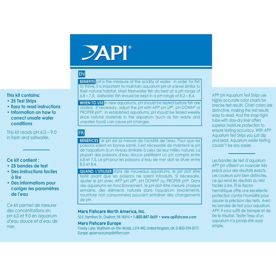 image 1 of API pH Test Strips (25 Pack) Wide Range Dip & Read pH Testing for Fresh & Saltwater Aquarium Test Kit