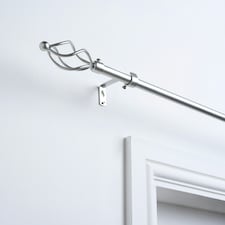 OHS Extendable Metal Finial Twist Ends Wall Mounted Rod Fittings Curtain Pole Silver