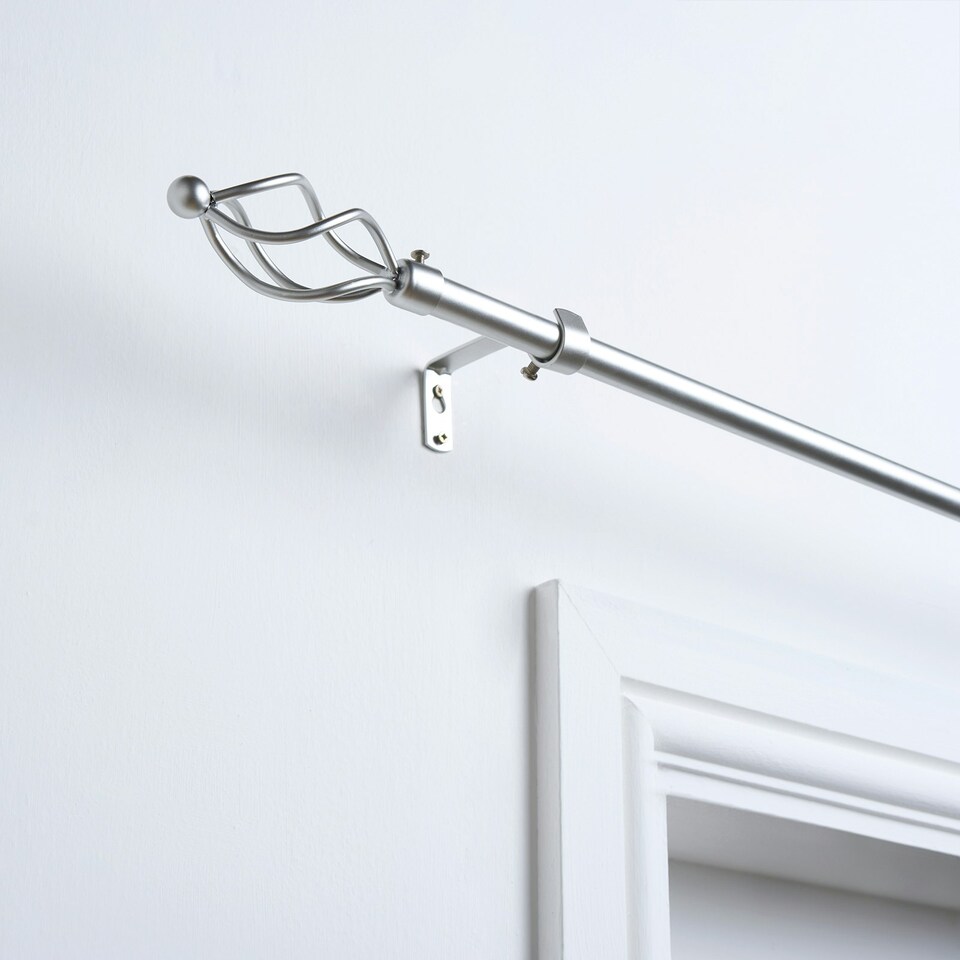 image 1 of OHS Extendable Metal Finial Twist Ends Wall Mounted Rod Fittings Curtain Pole Silver