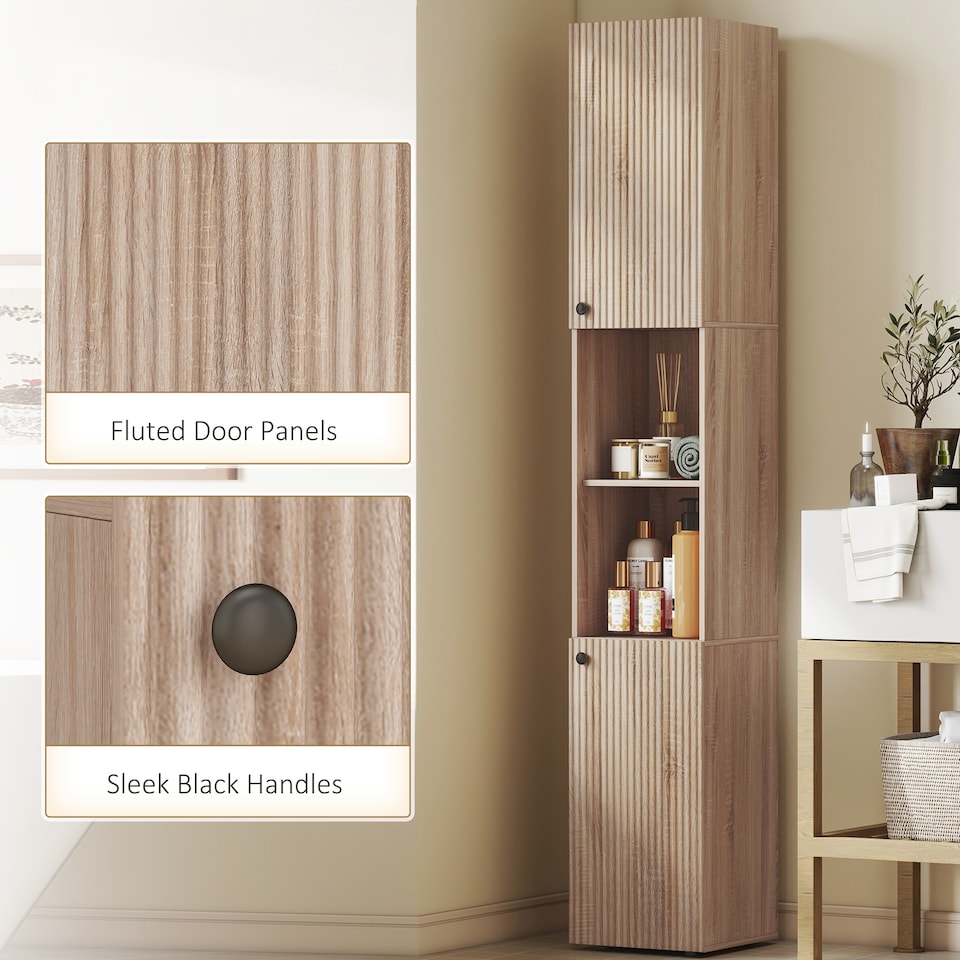 image 1 of HOMCOM 182 cm Tall Bathroom Cabinet with Adjustable Shelves, Natural