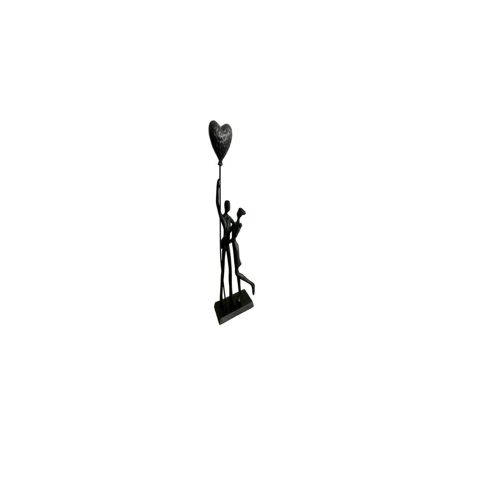 image 1 of Bound by Love Cast Iron Sculpture Couple Embracing Holding a Heart Baloon Shadow Art Metal Decor Lovers Valentine's Day Gift Anniversary Housewarming Present