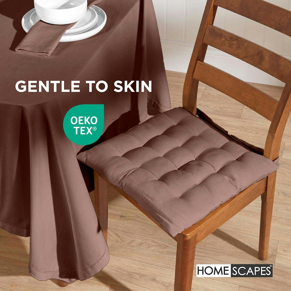 image 1 of Homescapes Seat Pad Luxury Cotton Indoor Outdoor Garden Dining Cushion | Brown | 40 x 40 cm | 1