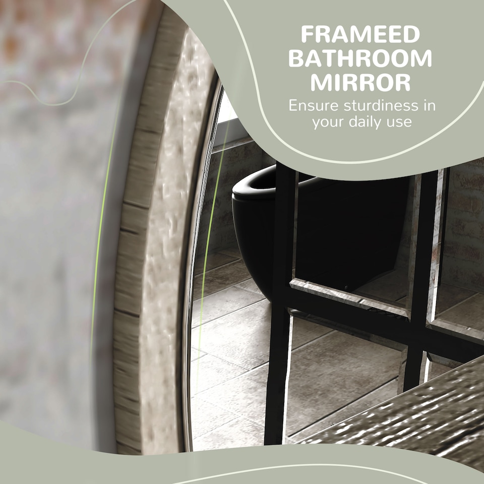 image 1 of kleankin Round Mirror for Wall Makeup Mirror with Shelf Grey Wood Effect