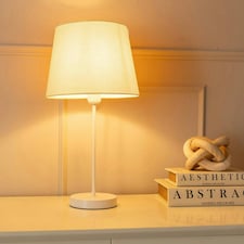ValueLights Charlie White Stem Table Lamp Beige Taper Shade Cream