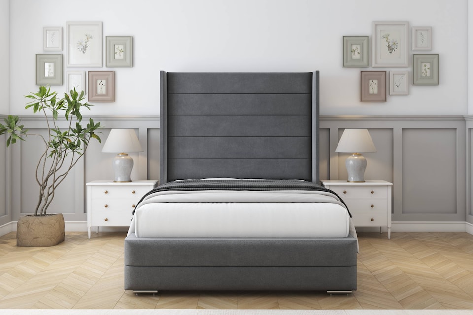 image 1 of Sloomy Sterling Armour Coniston Bed Frame With Mattress With 50"  Upholstered Wingback Headboard 2'6 Small Single