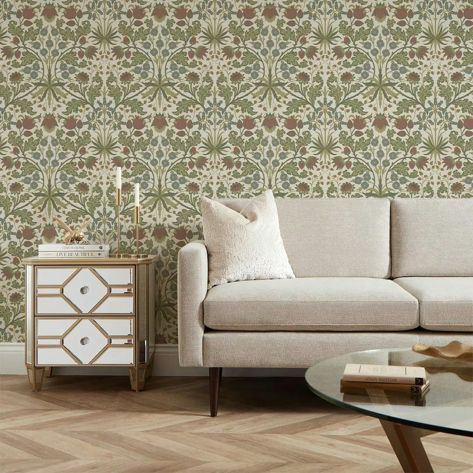 image 1 of Tulip Trellis Wallpaper in Cream Multi
