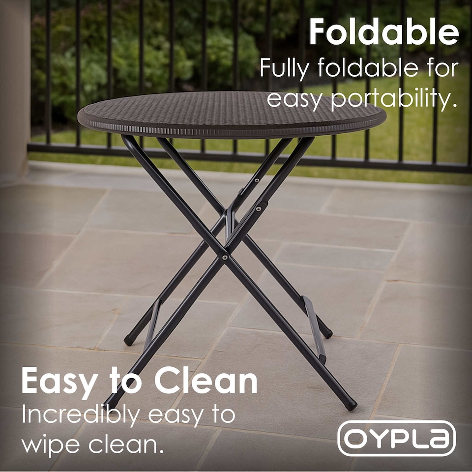 image 1 of 80cm Round Folding Heavy Duty Outdoor Rattan Patio Garden Bistro Table | Brown