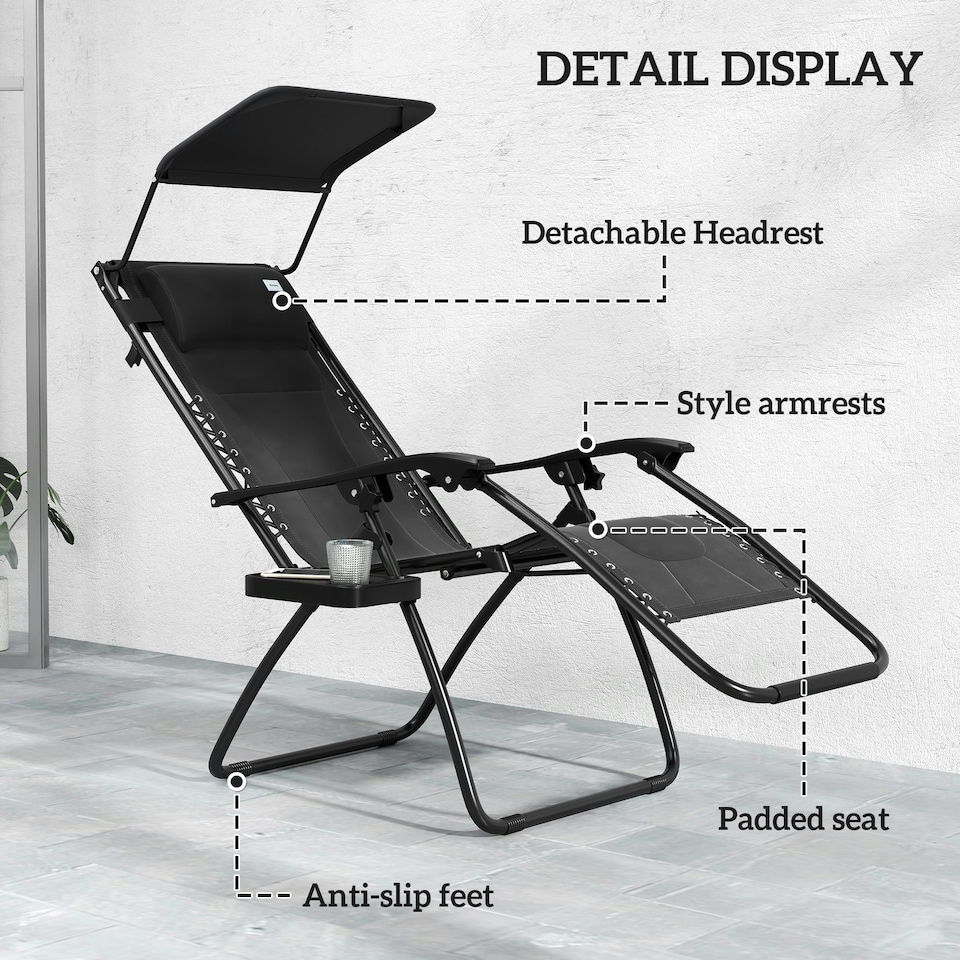 image 1 of Outsunny Zero Gravity Lounger Chair, Folding Reclining Chair Black