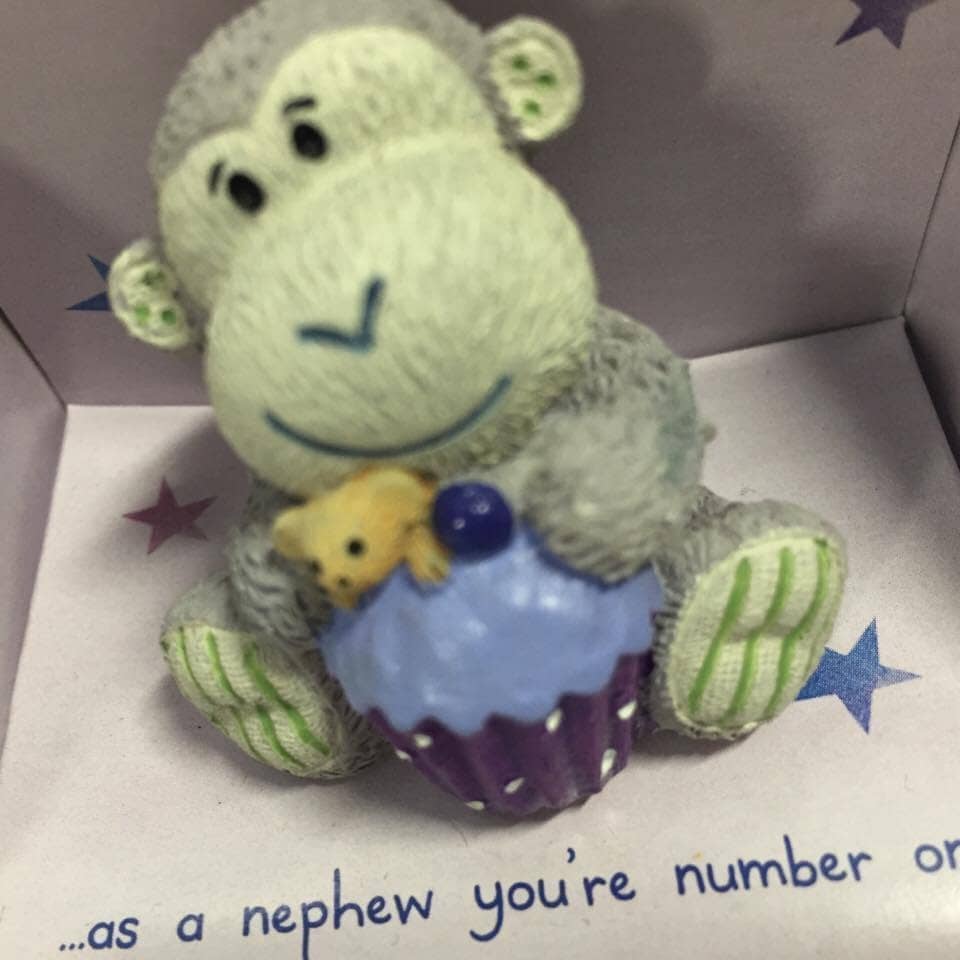 image 1 of Nephew Captioned Morris Monkey Resin Figurine Elliot and Buttons