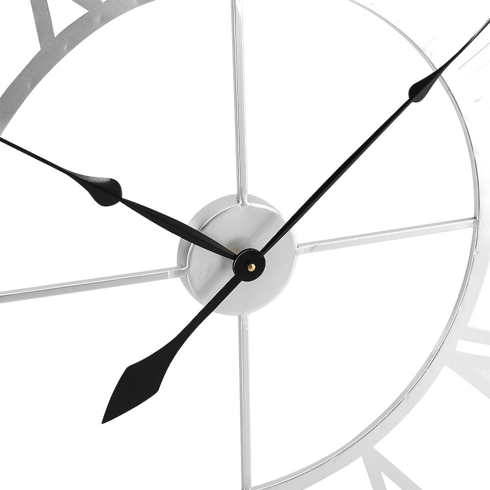 image 1 of Living and Home Large Modern Metal Wall Clock with Roman Numerals - Silver