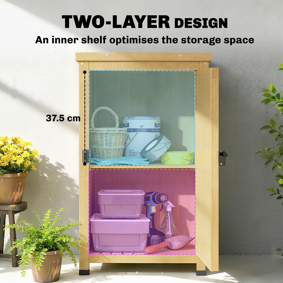 image 1 of Outsunny Wooden Garden Shed, Garden Tool Storage Shed with Shelf Brown | Brown | Light Brown | 45 x 45 x 85 cm