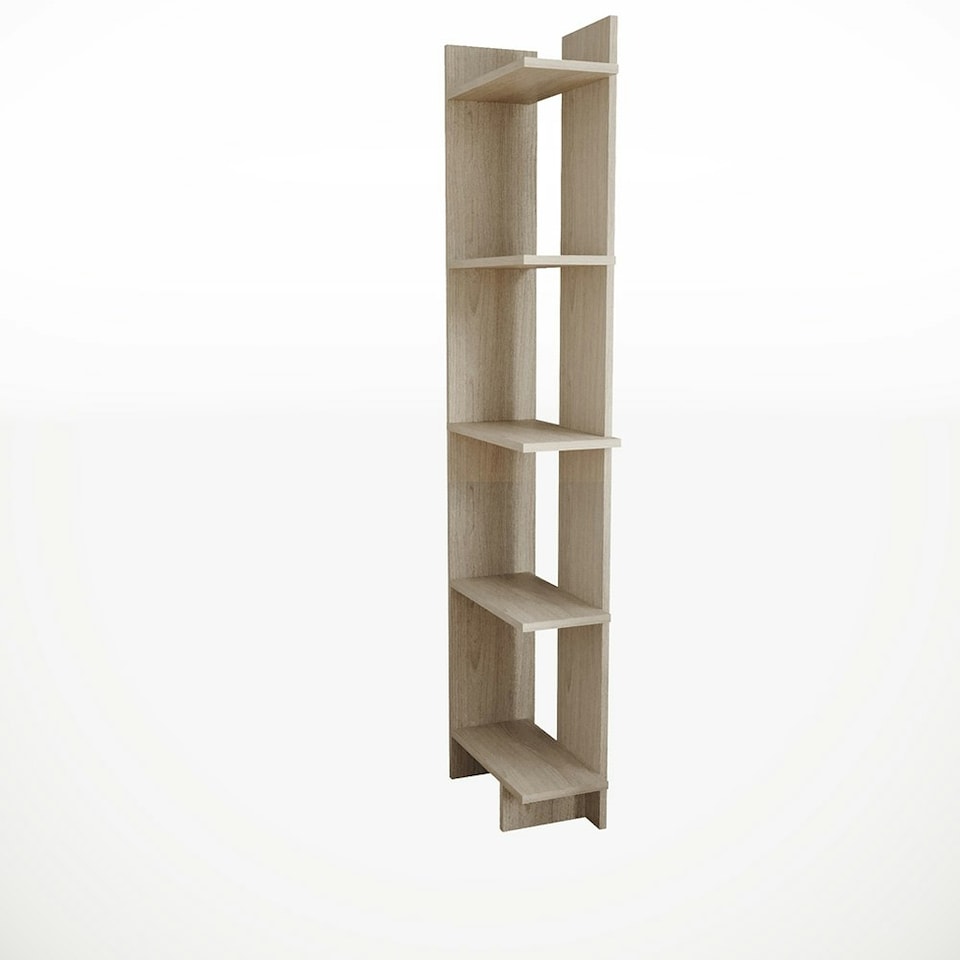 image 1 of Living and Home Modern 5-Tier Corner Bookshelf Shelf Unit - Maple Wood