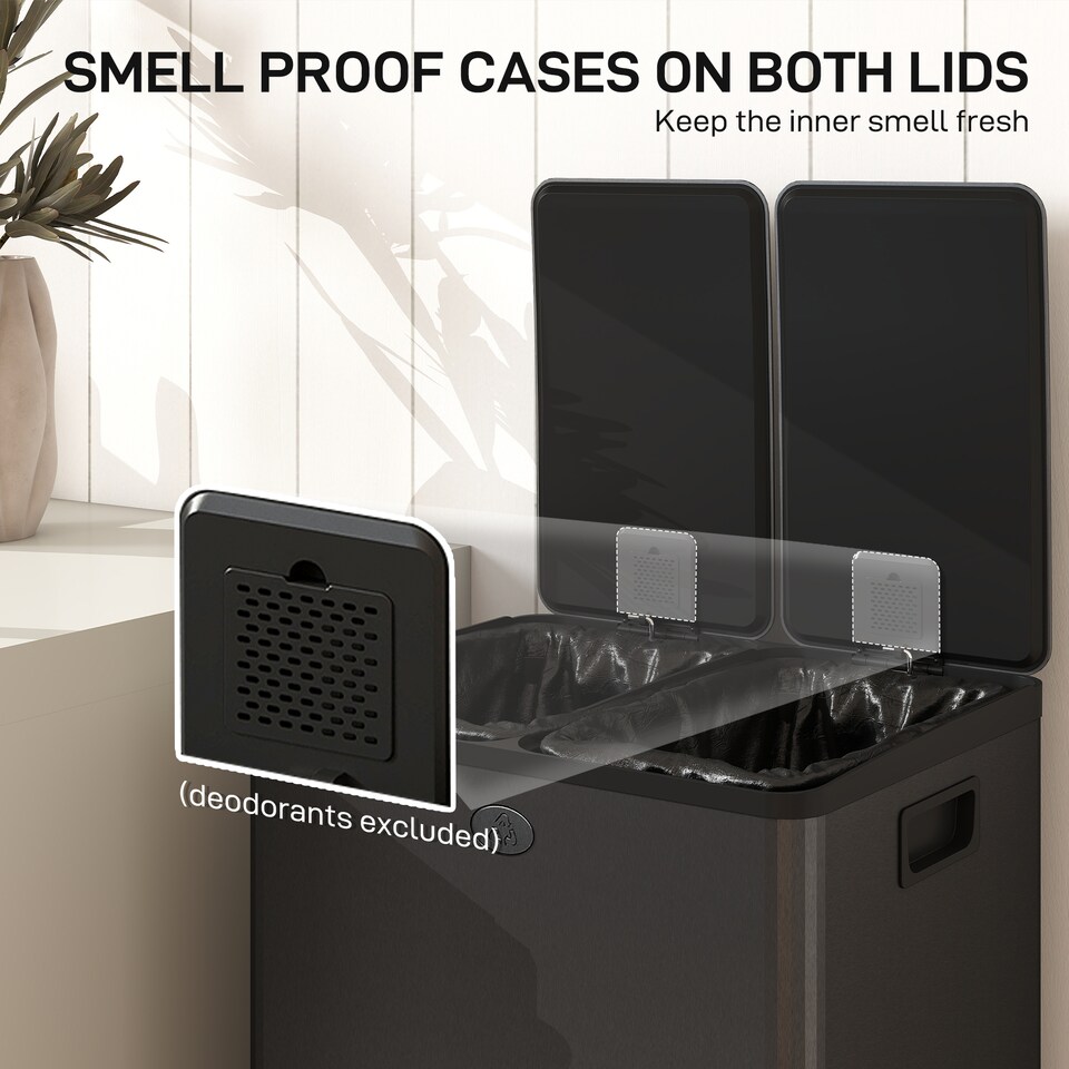image 1 of HOMCOM 2 x 28L Dual Kitchen Bin Pedal Bin for Recycling and Waste, Black
