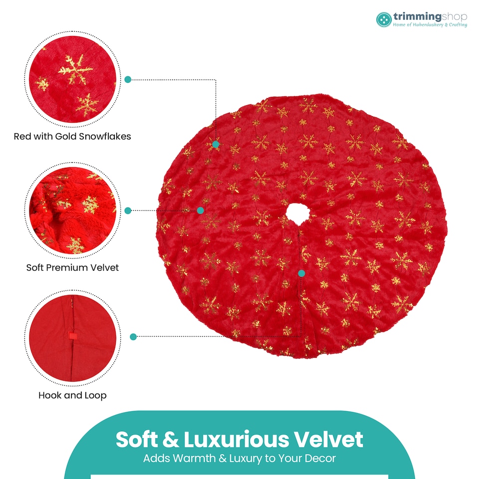 image 1 of 100cm Christmas Tree Skirt Large Red & Gold Snowflake Mat, Tree Skirt