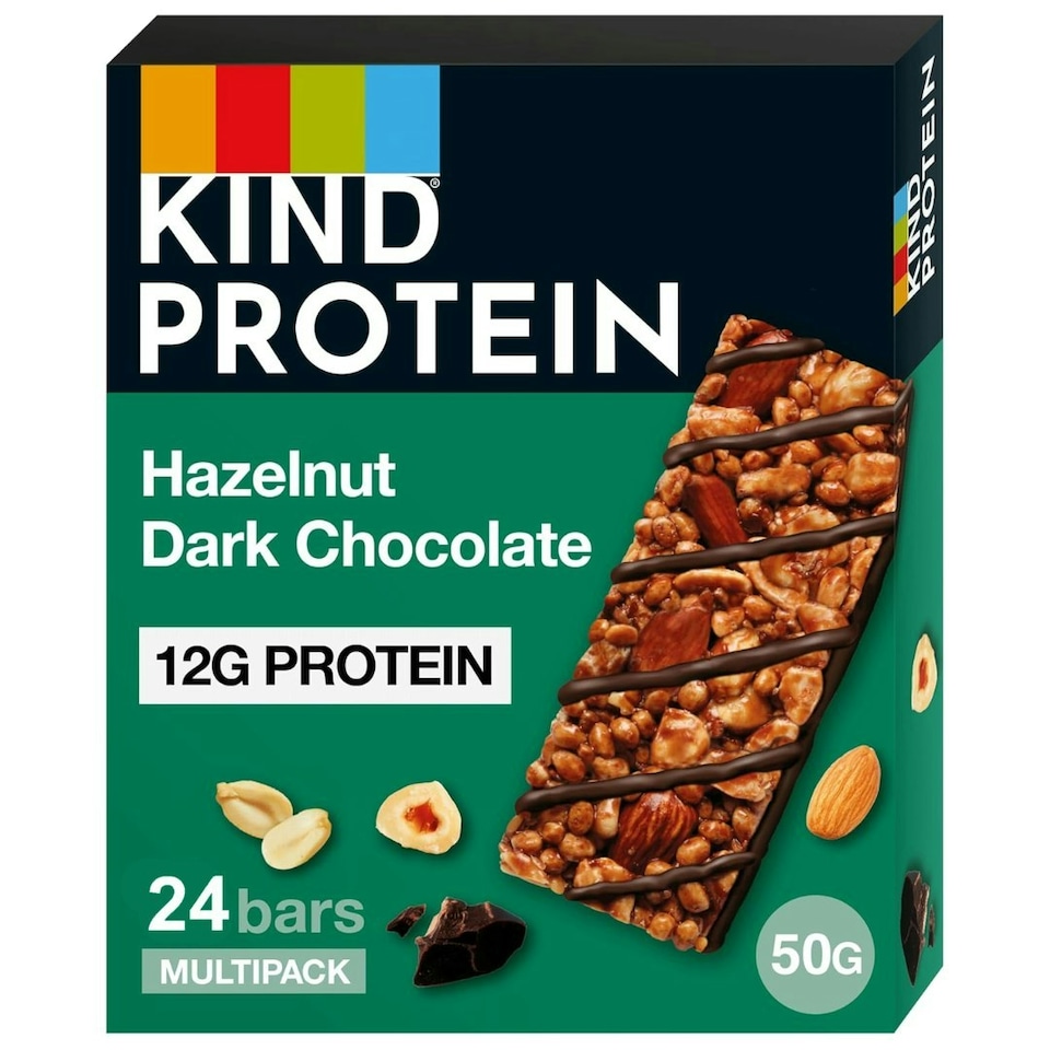 image 1 of KIND Protein Bars, Gluten Free Snack Bars, Hazelnut Dark Chocolate, High Fibre, Healthy Snack, Source of Protein, Multipack 24 x 50g